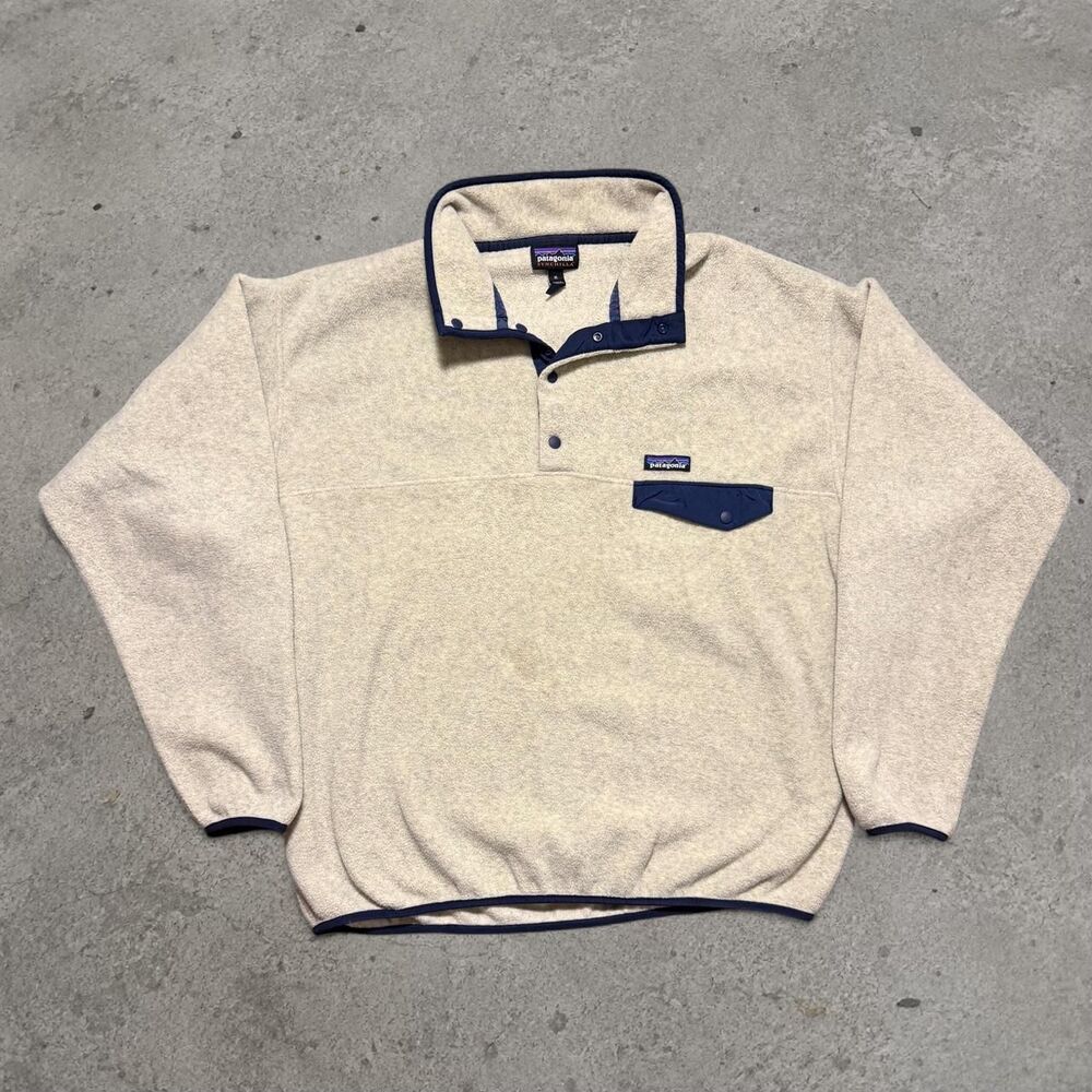 Vintage Patagonia Synchilla Snap-T Fleece Pullover Size XL Cream Navy